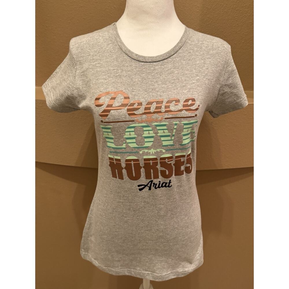 Ariat Top T Shirt women's Gray Peace Love Horses Short Sleeve Casual Size S